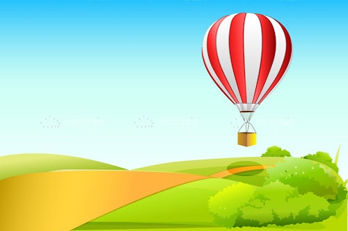 Hot Air Balloon Flying Over Country Lane